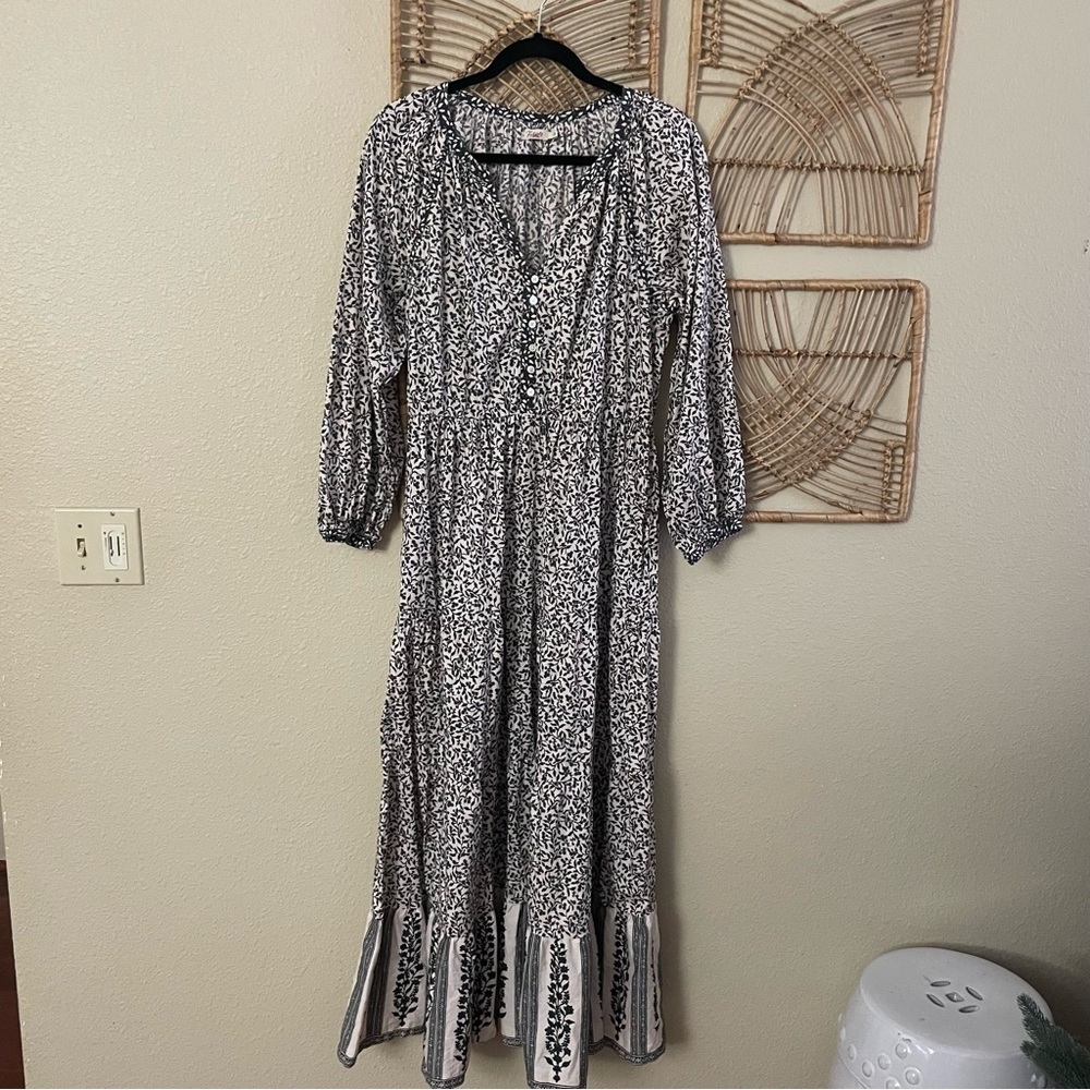 Faherty Black and White Floral Maxi Dress
